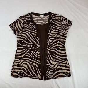 Casual Land Zebra Print 2-in-1 Layered Top Brown Beige 3XL Plus Size Women’s